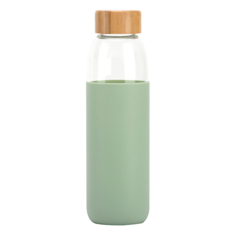 Best price color customized single wall  glass waterbottle with silicone sleeve
