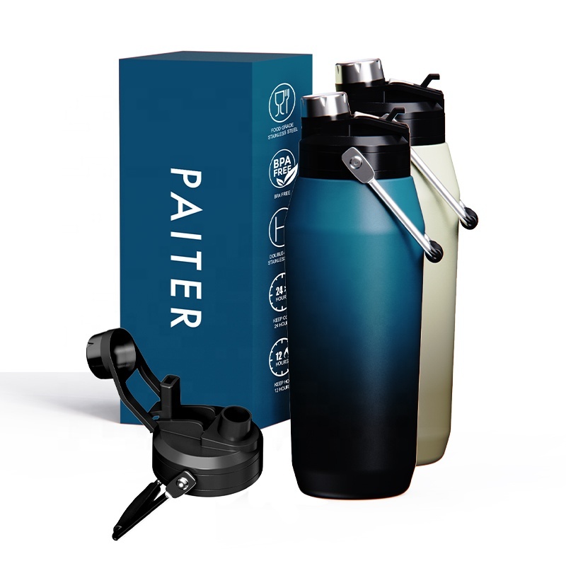 New Design 32 OZ Double Wall Stainless Steel Insulated Outdoor Vacuum Flask Sports Portable Water Bottle With 2-in-1 Lid