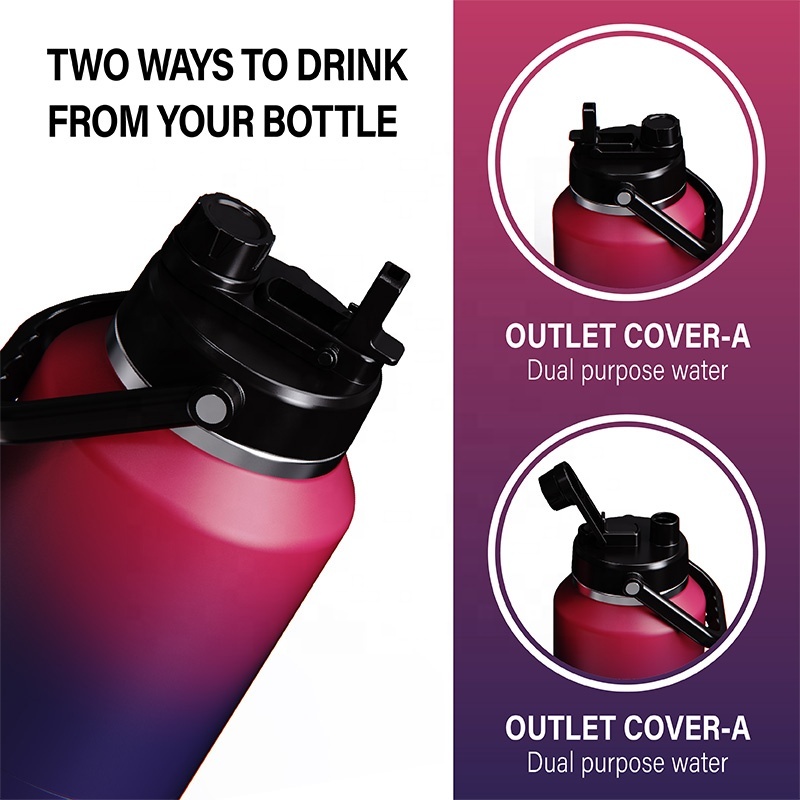 Wholesale 64oz Insulated Beer Jug Double Wall Half Gallon Motivational Stainless Steel Water Bottle with 2-in-1 Lid