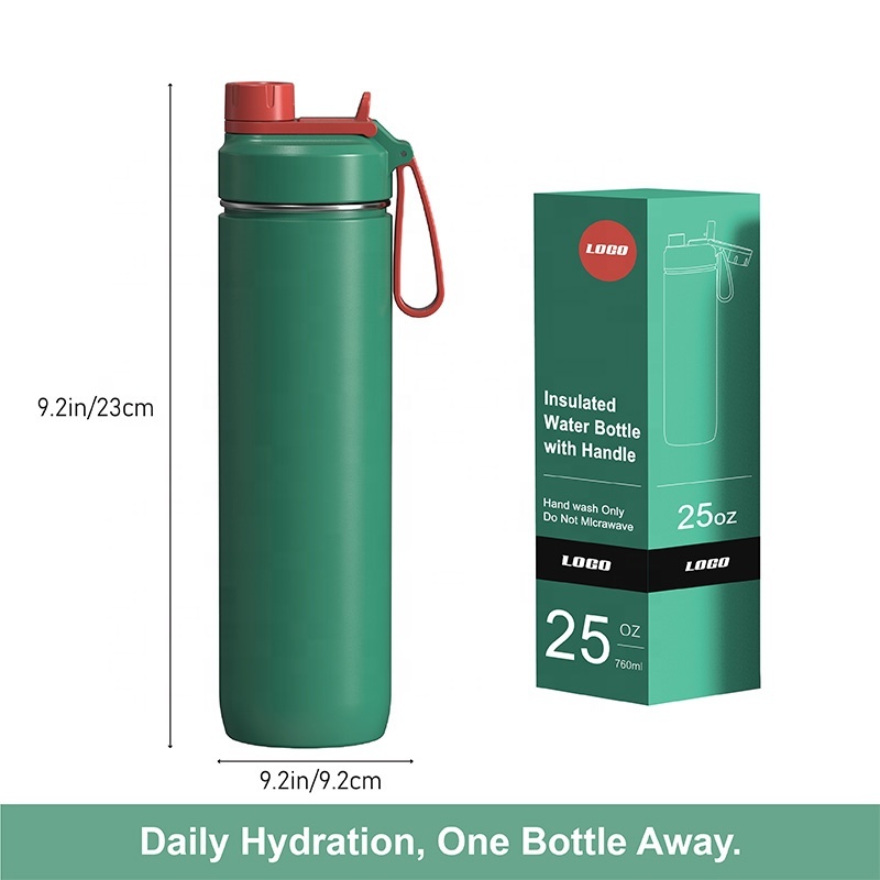 25oz BPA Free Double Wall Vacuum Insulated Stainless Steel Outdoor Portable Water Bottle with 2-in-1 Lid