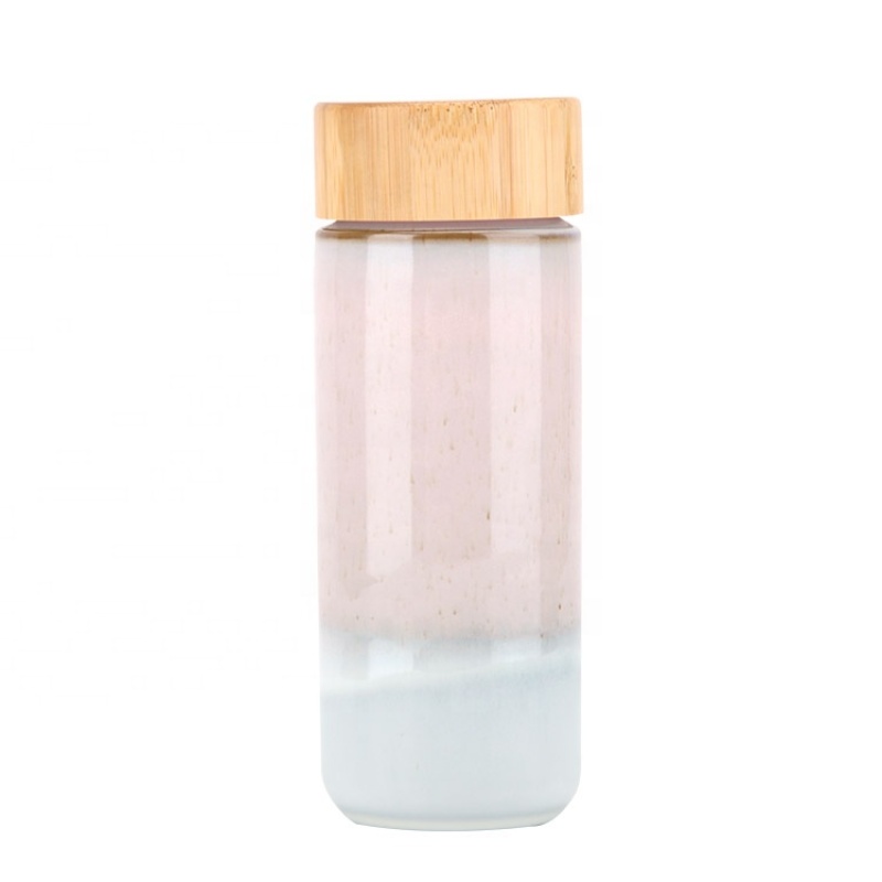 Hot Sales  Fashion Design Double Wall Ceramic Water Bottle with bamboo lid