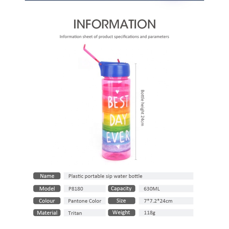 New Design Bpa-free Sports Sippy Portable colorful Plastic drinking Bottle