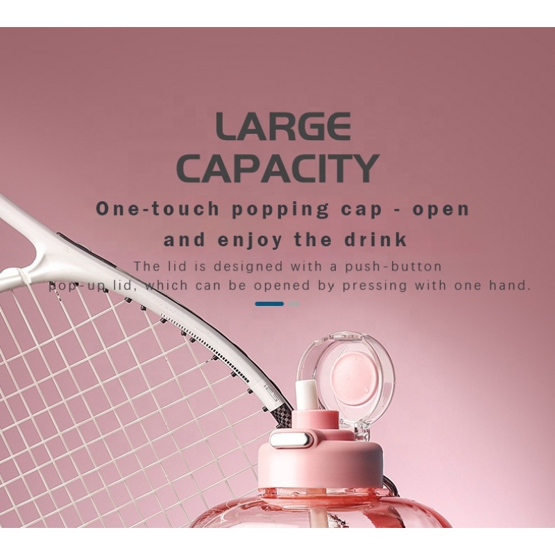 2.5L Large Gym Jug with Motivational Time Marker Covered Straw Spout Portable Tritan Sports Water Bottle