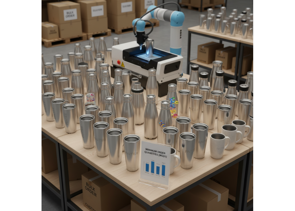 What are the minimum order quantities (MOQs) typically required for bulk drinkware orders?