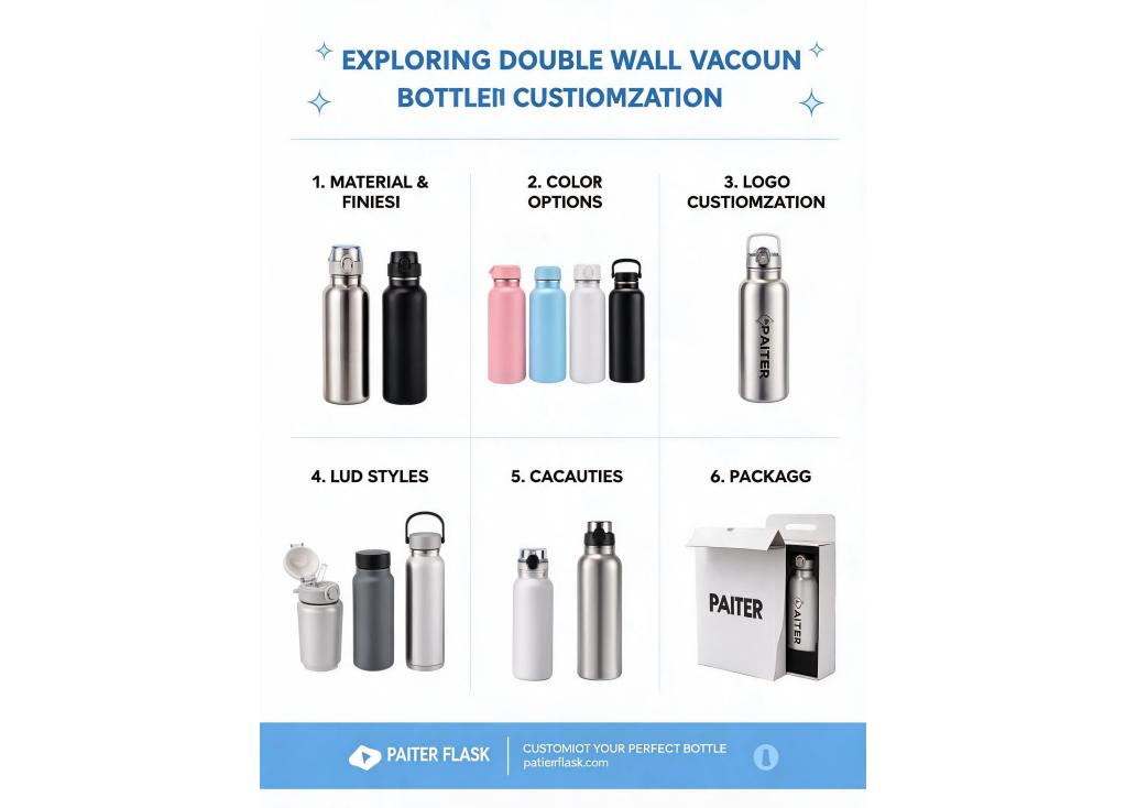 What are the available customization options for double wall vacuum bottles?