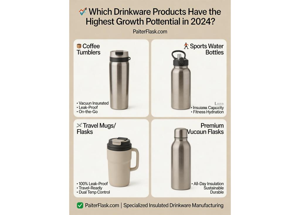 Which drinkware products (e.g., coffee tumblers, sports bottles, travel mugs) have the highest growth potential?