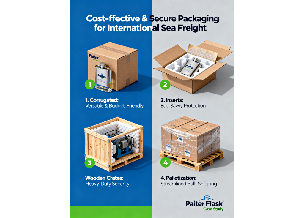 What packaging options are most cost-effective and secure for international sea freight?