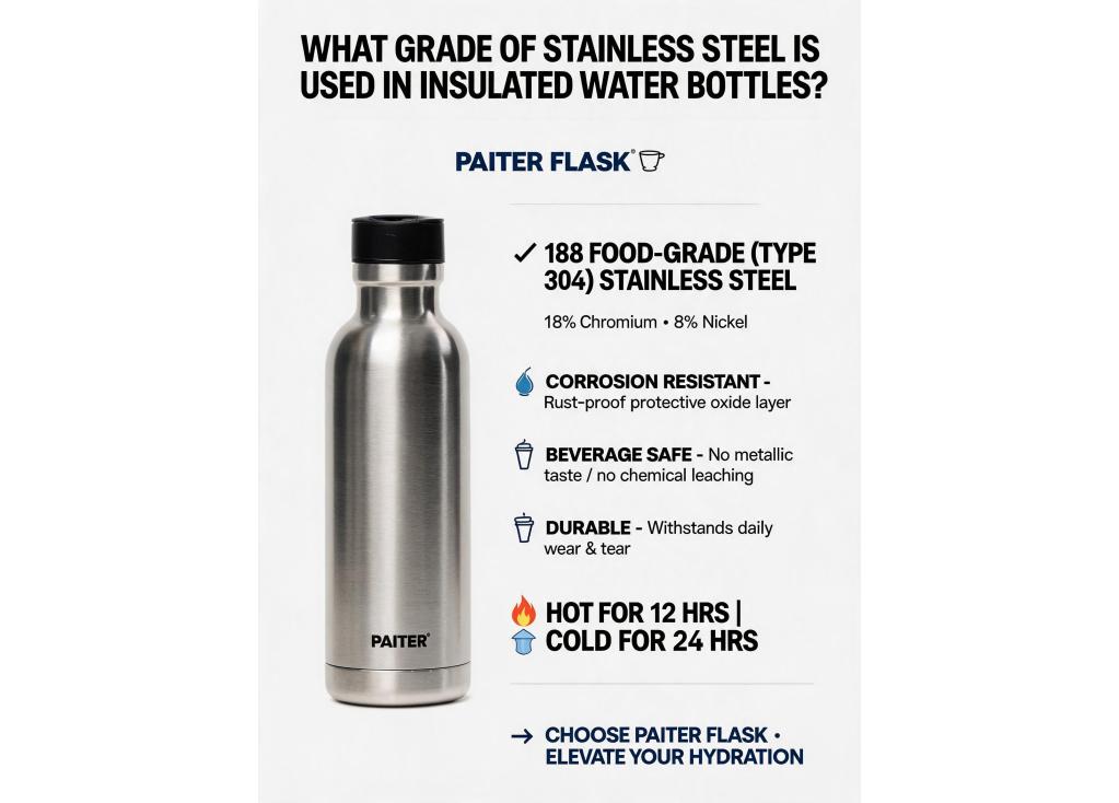 What grade of stainless steel is used in your insulated water bottles?