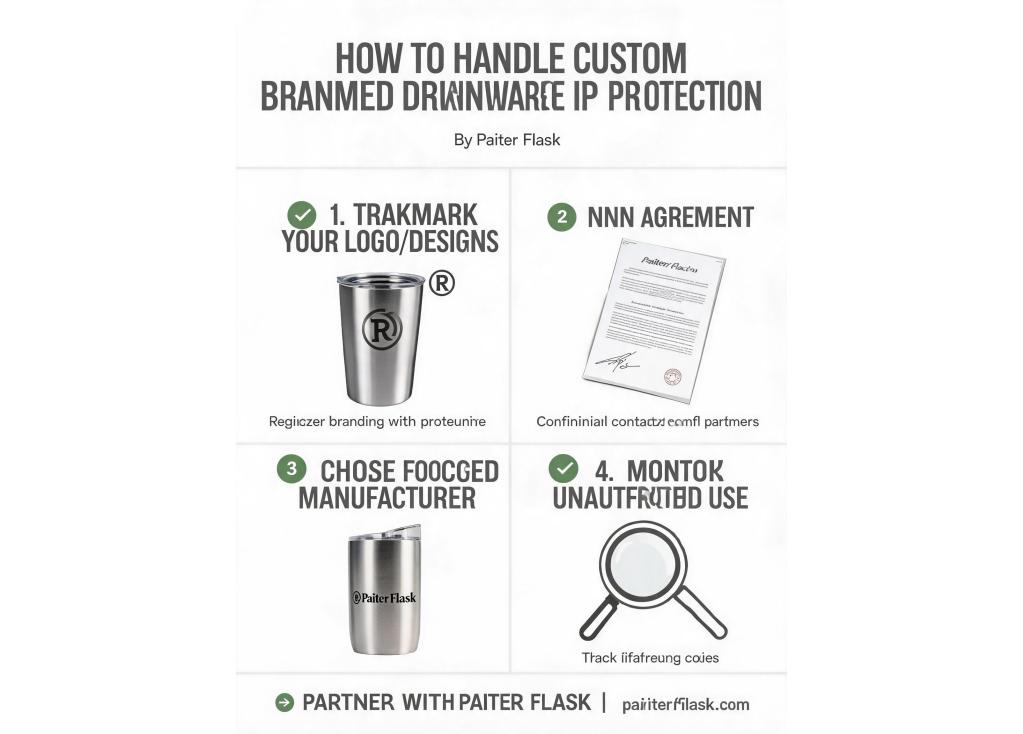 How do you handle intellectual property protection for custom branded drinkware?