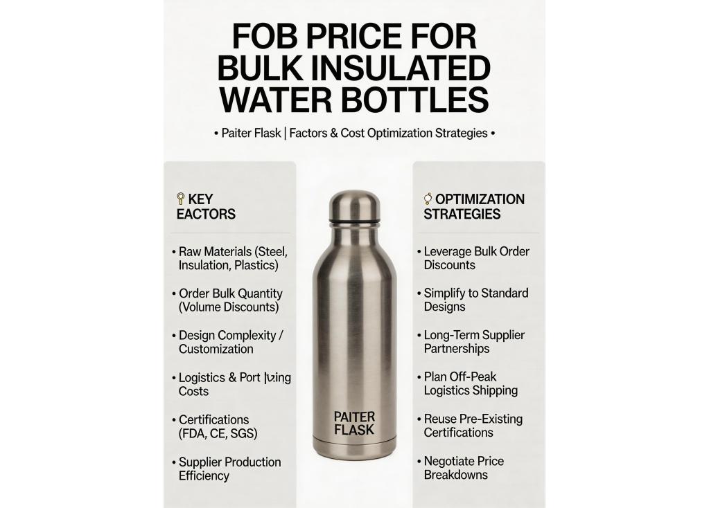 What factors influence the FOB price of bulk insulated water bottles, and how can I optimize cost?