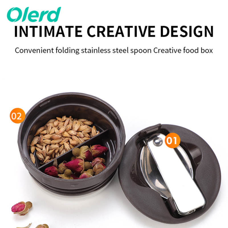 OLERD Food Grade Double Wall Stainless Steel Insulated Food Jar Thermos Lunch Container with Folding Spoon and Cloth Bag