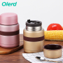 OLERD Food Grade Double Wall Stainless Steel Insulated Food Jar Thermos Lunch Container with Folding Spoon and Cloth Bag