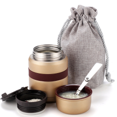 OLERD Food Grade Double Wall Stainless Steel Insulated Food Jar Thermos Lunch Container with Folding Spoon and Cloth Bag