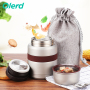 OLERD Food Grade Double Wall Stainless Steel Insulated Food Jar Thermos Lunch Container with Folding Spoon and Cloth Bag