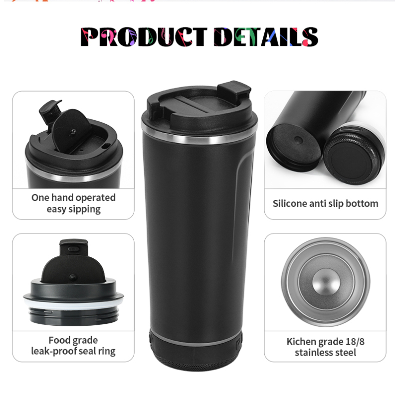 Hot Selling Speaker Tumbler Travel Portable Stainless Steel Water Bottle With Wireless Speakers