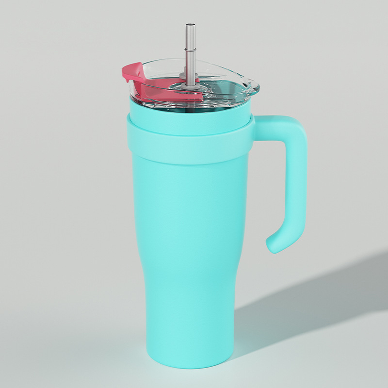 USA New Arrival 40oz Novel Color Stainless Steel Vacuum Insulated Car Mug With Straw Travel Tumbler With Handle