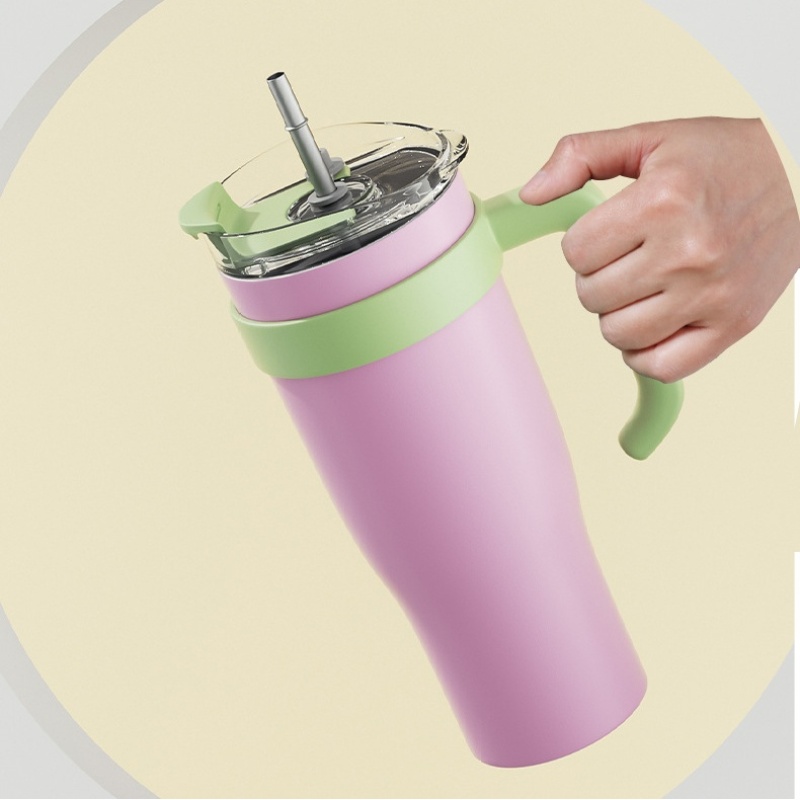 USA New Arrival 40oz Novel Color Stainless Steel Vacuum Insulated Car Mug With Straw Travel Tumbler With Handle