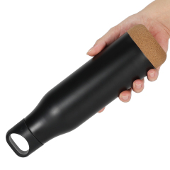 Wooden Bottom Sport Thermos Flask Double Walled Water Bottle Travel Drinking Flask with Handle Lid
