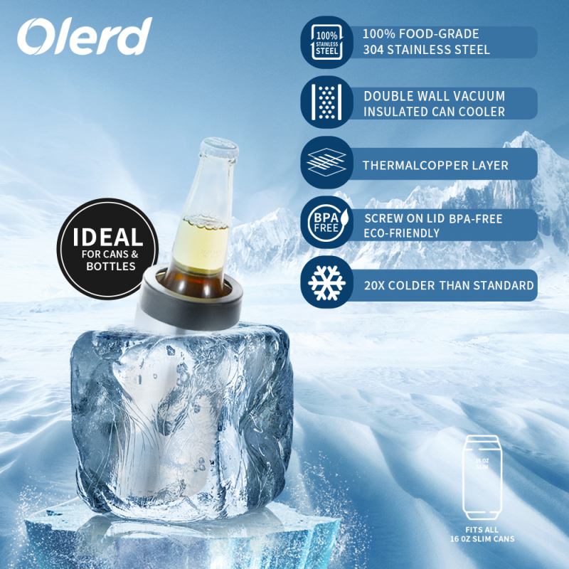 OLERD Promotion 17oz Reusable Insulated Double Wall Shaped Beer Can Cooler Stainless Steel Can Cooler Cola
