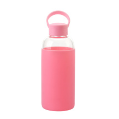 600ML Classic Fashion Clear Glass Water Bottle With Handle Glass Water Bottle Silicone Sleeve