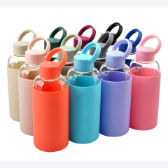 600ML Classic Fashion Clear Glass Water Bottle With Handle Glass Water Bottle Silicone Sleeve