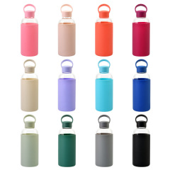 600ML Classic Fashion Clear Glass Water Bottle With Handle Glass Water Bottle Silicone Sleeve