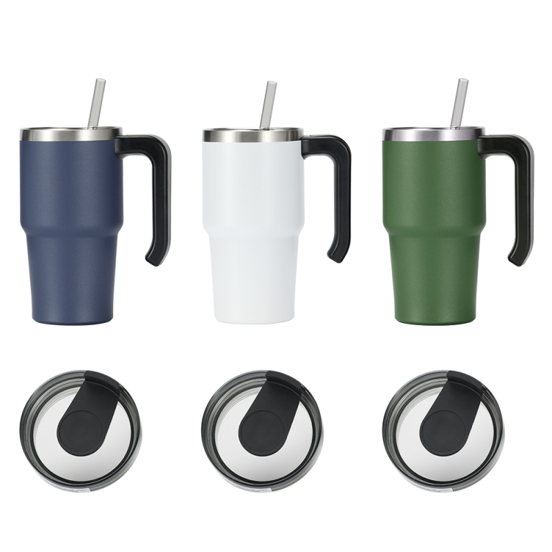 Wholesale 600ml Hot Selling Custom Logo Double Wall Stainless Steel Vacuum Car Travel Mug Tumbler with Straw