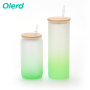 Hot Sale Stocked 12oz 16oz Frosted clear Sublimation Beer Can Shaped Glass Tumbler Cups Bottle with Bamboo Lid Straw