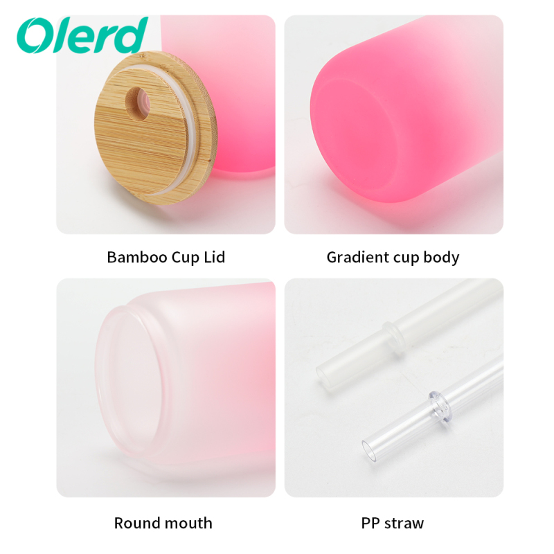 Hot Sale Stocked 12oz 16oz Frosted clear Sublimation Beer Can Shaped Glass Tumbler Cups Bottle with Bamboo Lid Straw