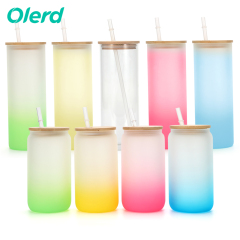 Hot Sale Stocked 12oz 16oz Frosted clear Sublimation Beer Can Shaped Glass Tumbler Cups Bottle with Bamboo Lid Straw