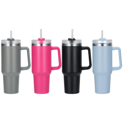 Wholesale 40oz Travel Tumbler with Handle Single Layer Stainless Steel Customizable Print Sport Portable Mug with Straw Camping