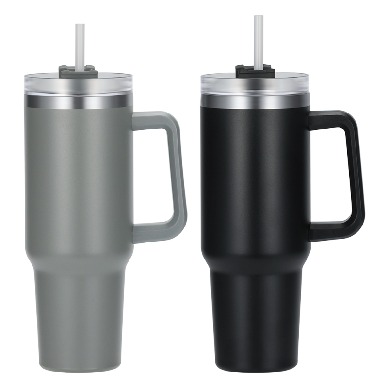 Wholesale 40oz Travel Tumbler with Handle Single Layer Stainless Steel Customizable Print Sport Portable Mug with Straw Camping
