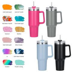 Wholesale 40oz Travel Tumbler with Handle Single Layer Stainless Steel Customizable Print Sport Portable Mug with Straw Camping