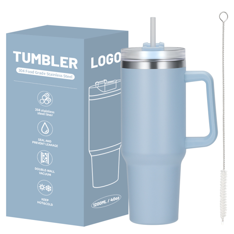 Wholesale 40oz Travel Tumbler with Handle Single Layer Stainless Steel Customizable Print Sport Portable Mug with Straw Camping