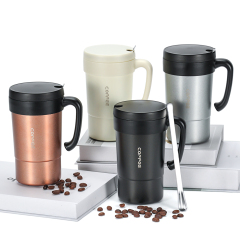 Wholesale Vacuum Insulation Double Wall Stainless Steel Travel Coffee Mug with Handle and SS304 Spoon for Office
