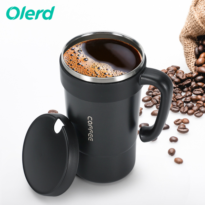 Wholesale Vacuum Insulation Double Wall Stainless Steel Travel Coffee Mug with Handle and SS304 Spoon for Office