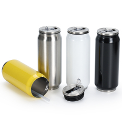 Wholesale Custom 12oz 17oz Sublimation Blanks DIY Soda Cola Can Shape Tumbler Vacuum Water Bottle With Flip Lid and Straw