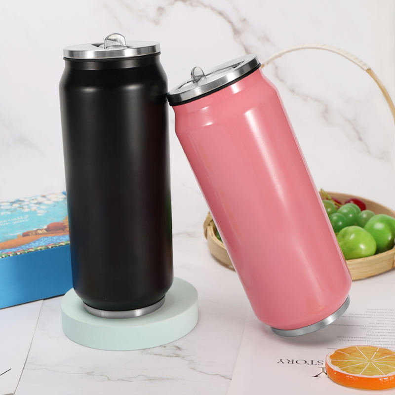 Wholesale Custom 12oz 17oz Sublimation Blanks DIY Soda Cola Can Shape Tumbler Vacuum Water Bottle With Flip Lid and Straw