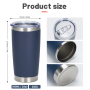 Wholesale Customized 600ml 20oz Coffee Water Mugs Powder Coating Beer Travel Tumbler with Magnet Slider Lid
