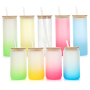 New Design Gradient Color Portable Glass Water Bottle With Bamboo Lid