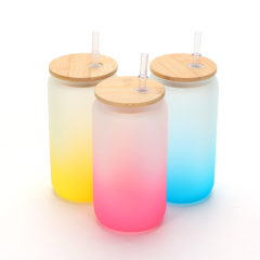 New Design Gradient Color Portable Glass Water Bottle With Bamboo Lid