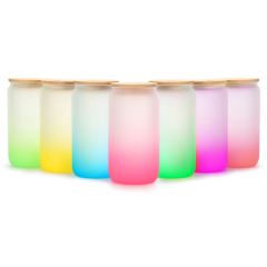 New Design Gradient Color Portable Glass Water Bottle With Bamboo Lid