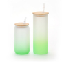 New Design Gradient Color Portable Glass Water Bottle With Bamboo Lid