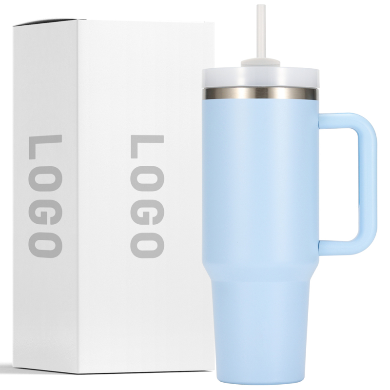 Wholesale 40 oz Simple Tumbler with Lid Handle and Straw Double Wall Vacuum Stainless Steel Water Bottle Insulated Coffe Cup