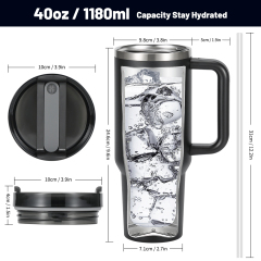 Wholesale 40 oz Simple Tumbler with Lid Handle and Straw Double Wall Vacuum Stainless Steel Water Bottle Insulated Coffe Cup