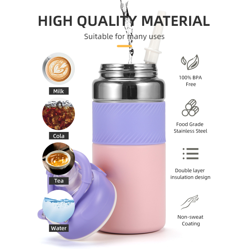 Outdoor Sports 600ml Water Bottle with Handle Custom Logo Vacuum Insulated Metal Flask Kids Travel Cups Hot Thermal Performance