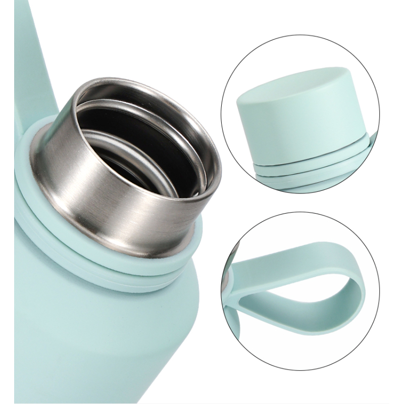 Wholesale Factory Custom 12oz 20oz Sport Rubber Paint Stainless Steel Thermos Vacuum Water Bottle with  Silicone Handle