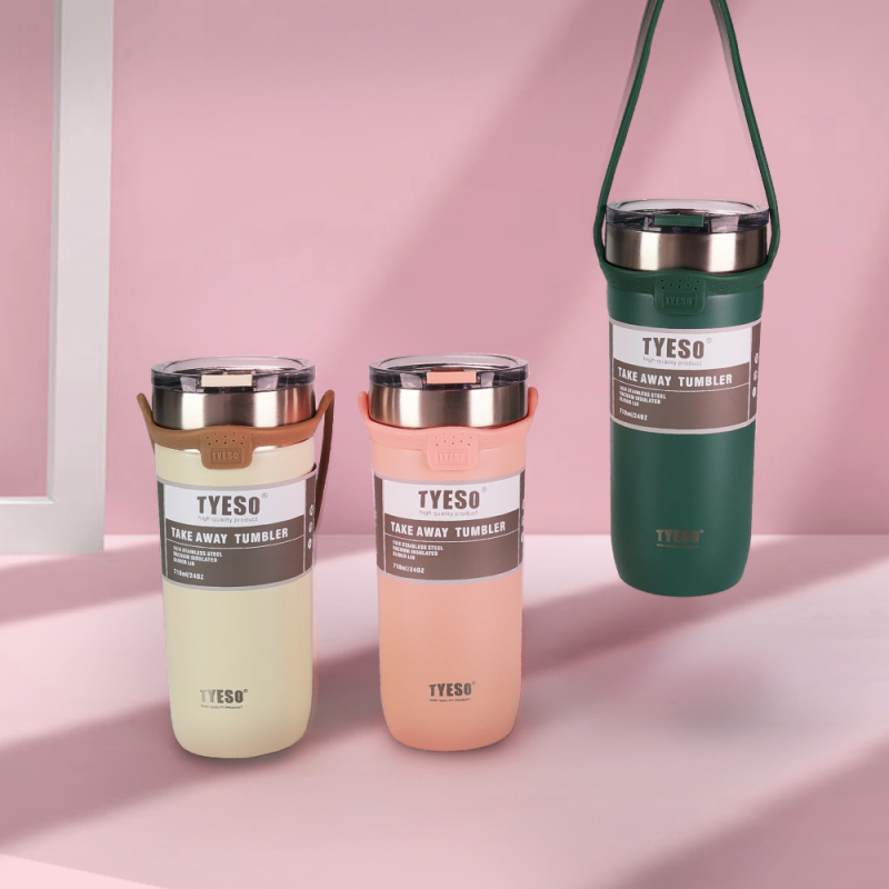 Portable Outdoor Stainless Steel Insulated Travel Coffee Mug Tyeso Vacuum Insulated Tumblers With Silicone Strap