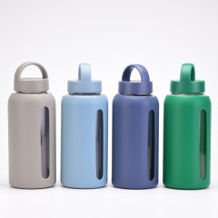 New 800ml Glass Silicone Cover Time Scale Water Cup Large Capacity Portable Outdoor Carrying Cup