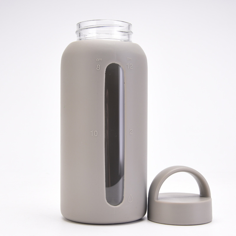 New 800ml Glass Silicone Cover Time Scale Water Cup Large Capacity Portable Outdoor Carrying Cup